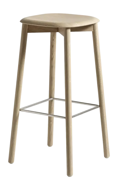 Koopje HAY Soft Edge82 Barstoel Solid Oak Water-Based Lacquered 4 Leg Base Stainless Steel Footrest H75