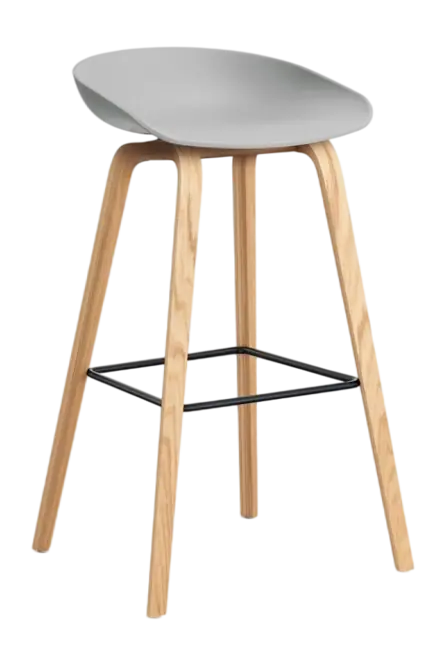 Veilige Betaling HAY AAS32 Barstoel Concrete Grey 2.0 Hoog H75 eikenfineer met watergedragen lak 4-poot onderstel voetensteun van zwart gepoedercoat staal