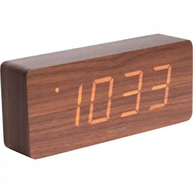 Aanbieding Karlsson Tube Wekker Dark Wood Veneer White Led 21 x 9 cm