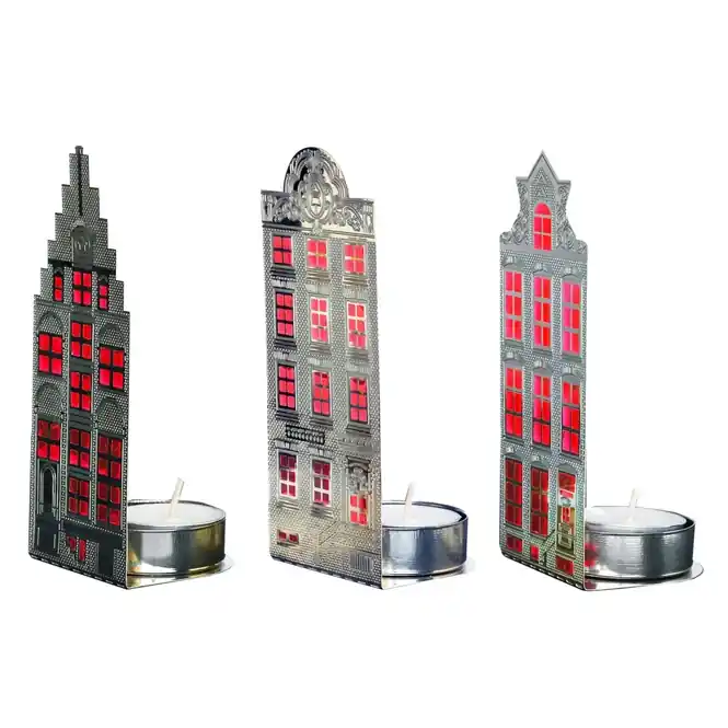 Direct Beschikbaar POLSPOTTEN Waxinelight Canalhouses Kaarshouder Red Light Set van 3