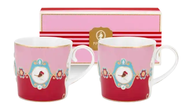 Pip Studio Love Birds Medallion Mok Red-Pink Home Mugs Small (Set van 2) Express Levering