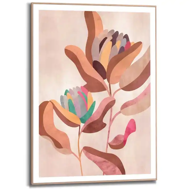 Actieprijs Reinders - Earth Flowers - Schilderij 70x50cm Hout