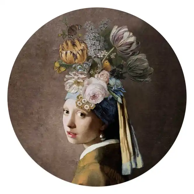 Reinders - Pearl Girl Flowers - Glasschilderij Ø 70 cm Beperkte Voorraad