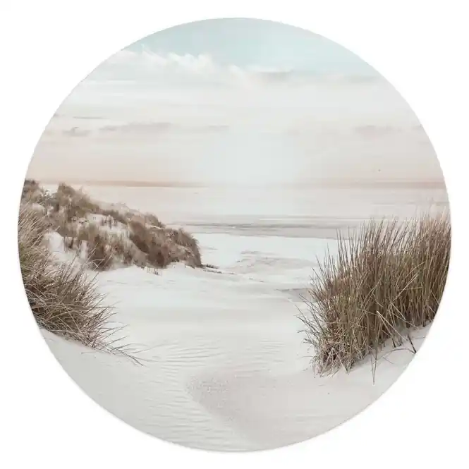 Actieprijs Reinders - Horizon aan het strand - Glasschilderij Ø 50 cm - Beige