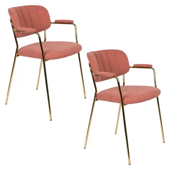 Housecraft Jolien Eetkamerstoelen Goud Roze - Set van 2 Meest Verkocht