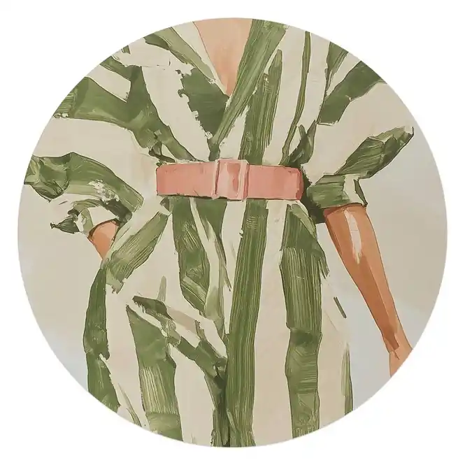 Reinders - Groen gestreepte outfit- Glasschilderij Ø 70 cm - Groen Koop Online